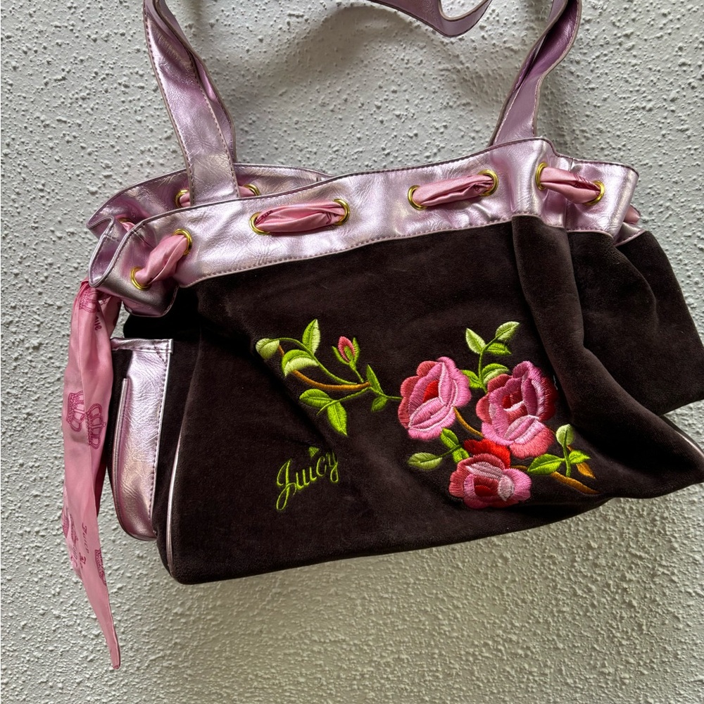 Juicy Couture inspired Pink and Brown Floral Shoulder daydreamer bag